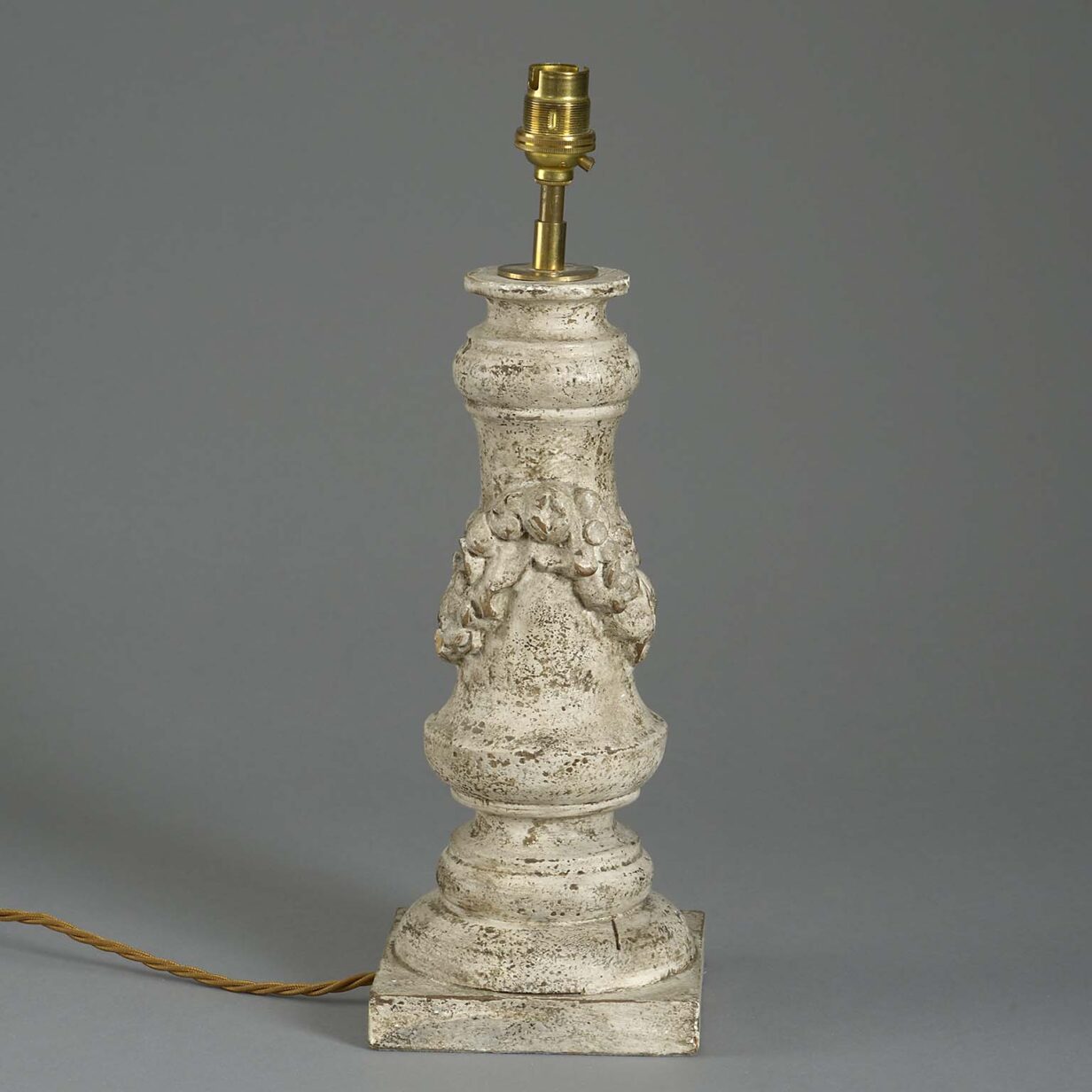 Carved and painted wooden balustrade lamp