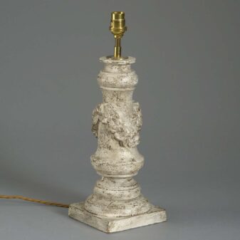 Carved and painted wooden balustrade lamp