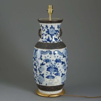 19th century blue and white crackle glazed vase lamp