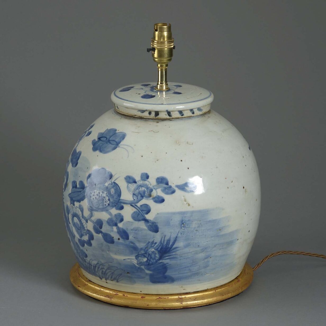 19th century blue & white glazed porcelain jar lamp