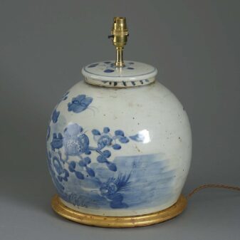 19th century blue & white glazed porcelain jar lamp