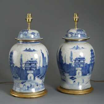 Pair of blue and white vase lamps