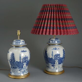 Pair of blue and white vase lamps