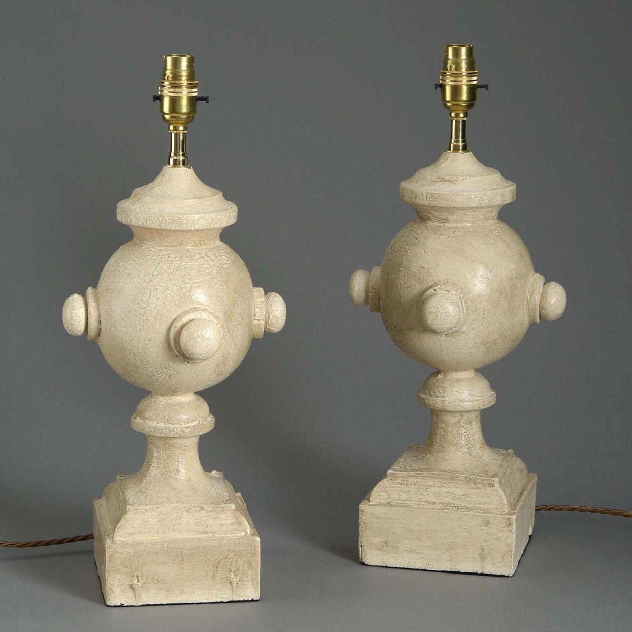 Pair of painted finial lamps