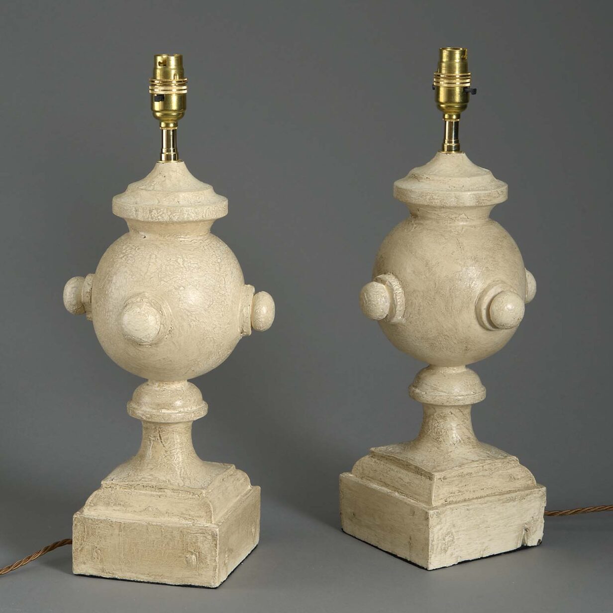 Pair of painted finial lamps