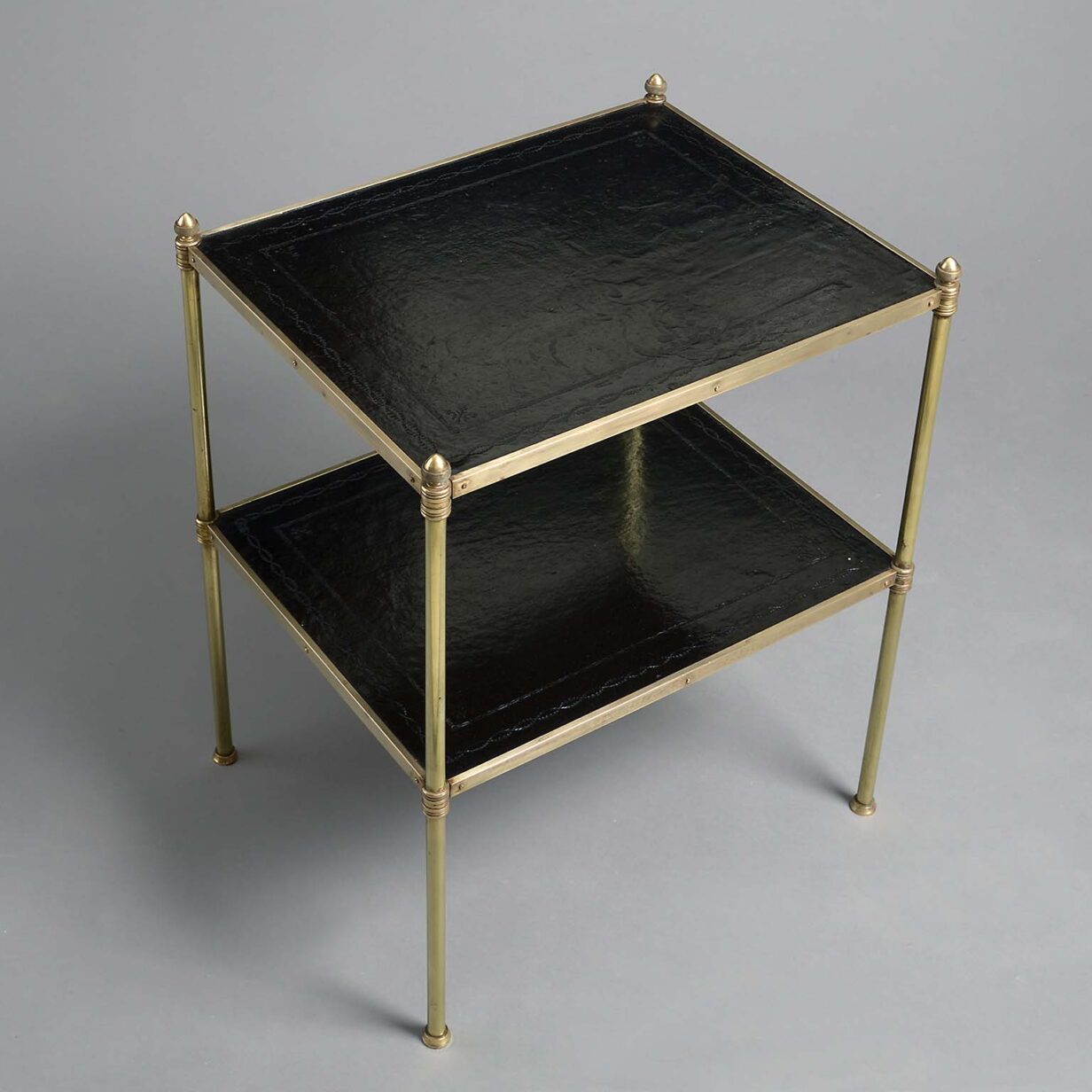 Mid-century brass and leather two tier table