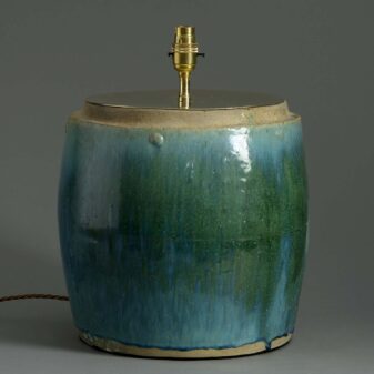 Early 20th century green glazed jar lamp