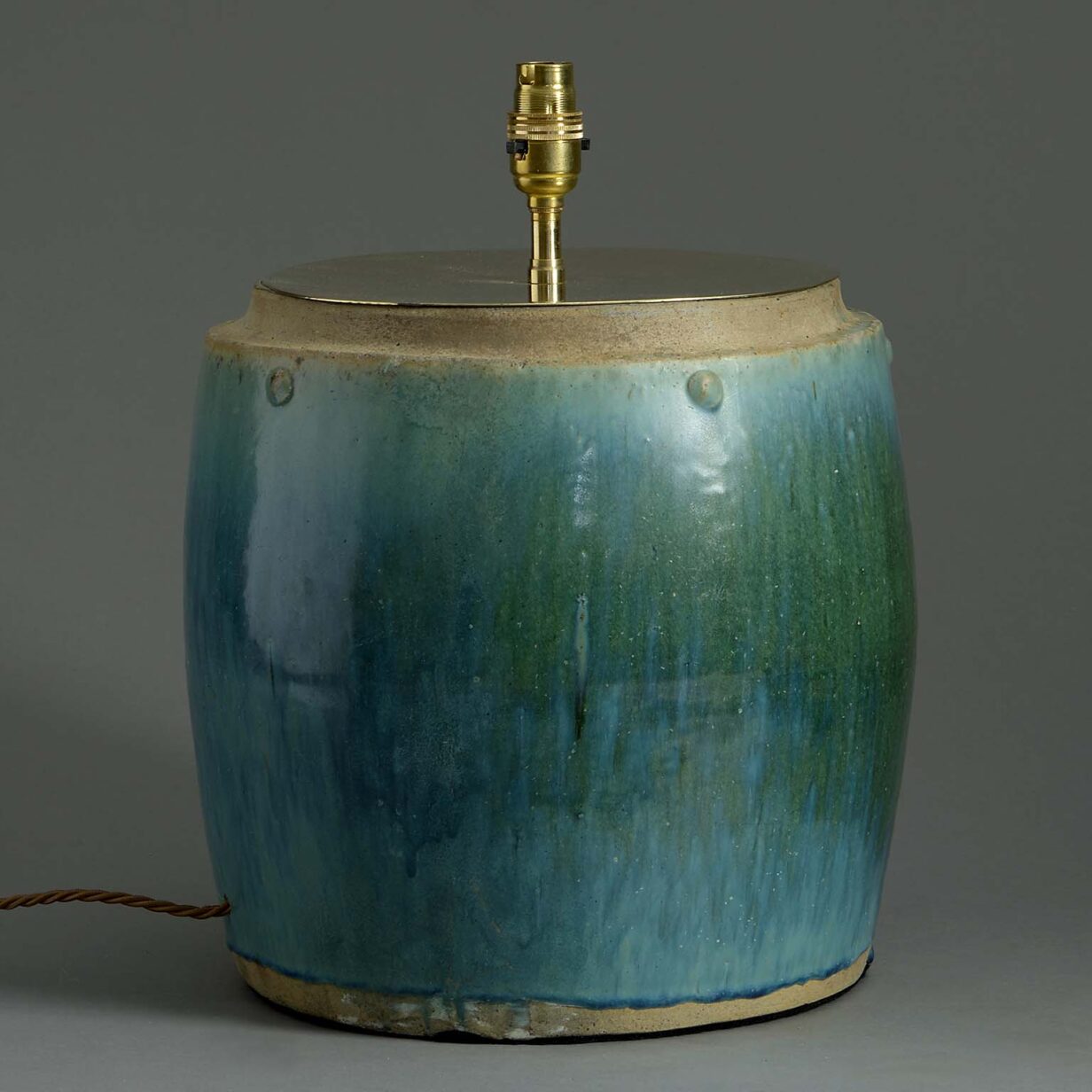 Early 20th century green glazed jar lamp