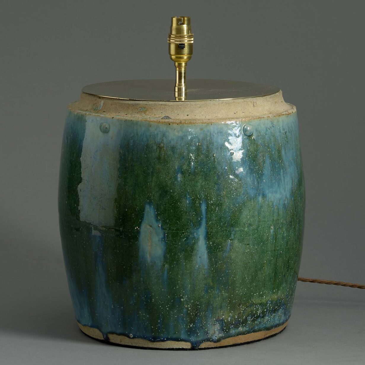 Early 20th century green glazed jar lamp