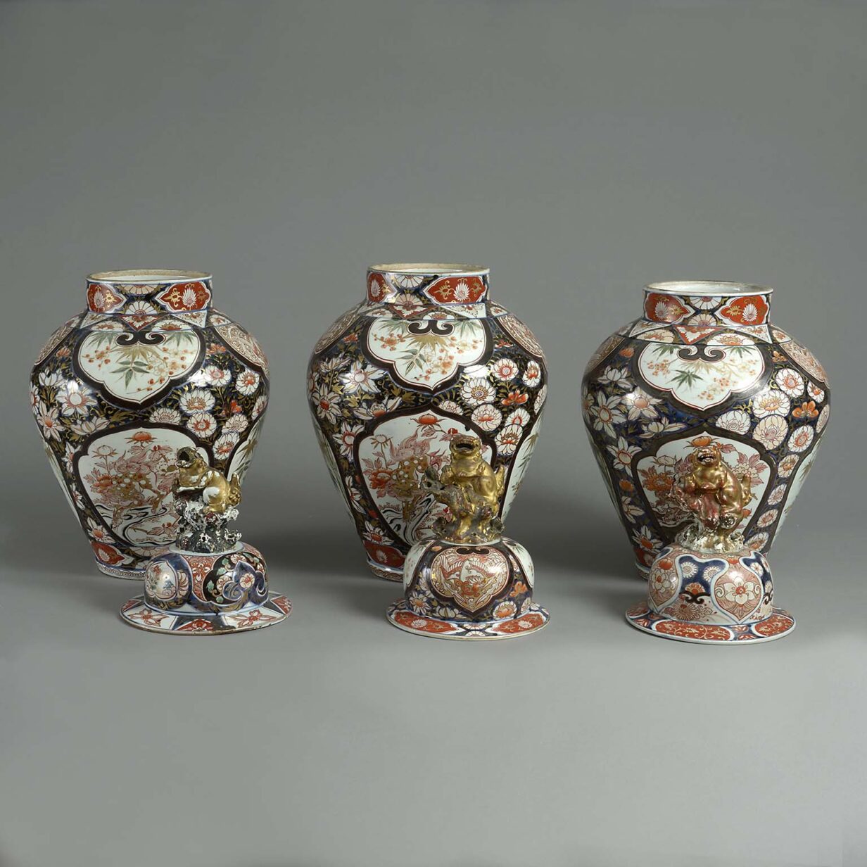 Three imari vases