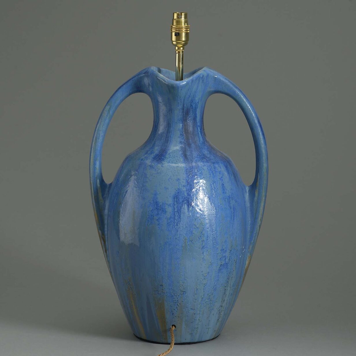 20th century two-handled blue glazed vase lamp