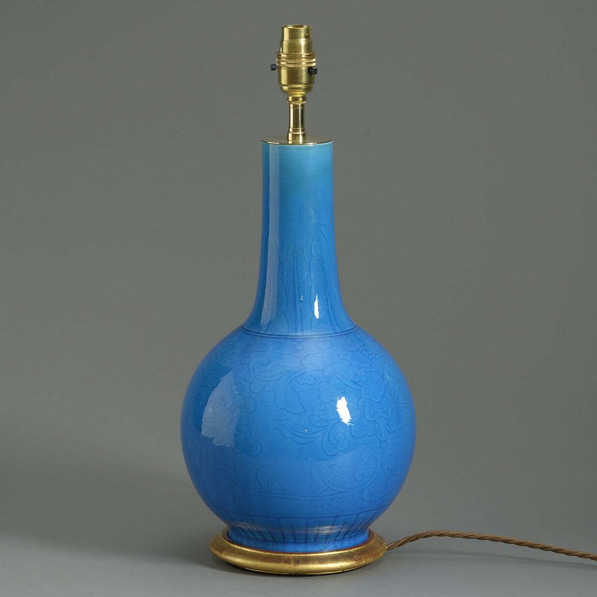 19th century turquoise glazed bottle vase lamp