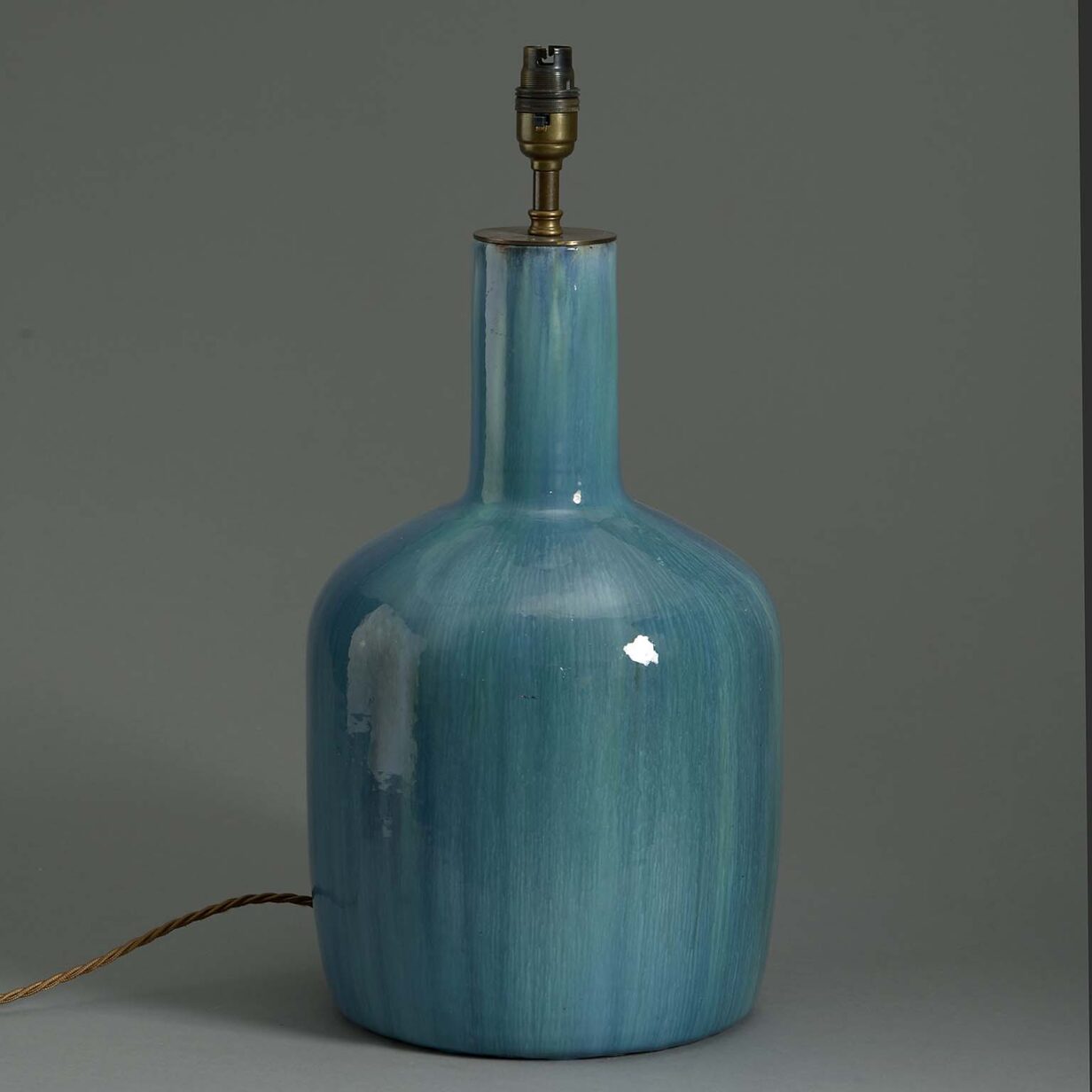 20th century turquoise glazed bottle vase lamp