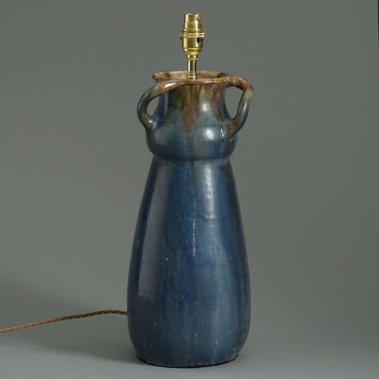 Late 19th century blue glazed lug-handled vase lamp