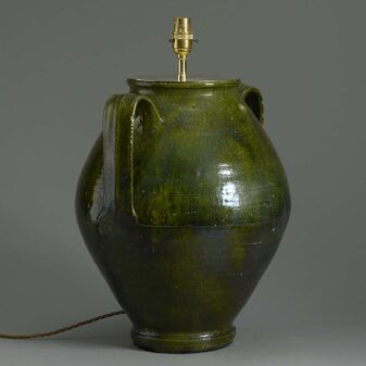 Late 19th century two-handled pottery vase lamp