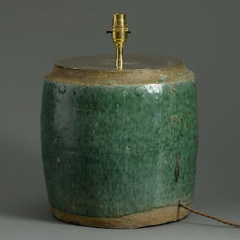 Early 20th century pine green pottery jar lamp