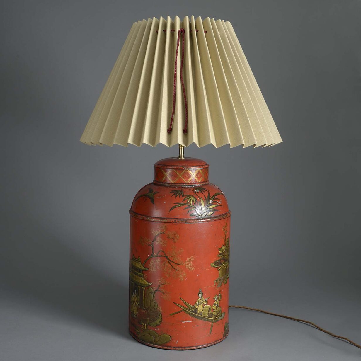 Red tole tea canister lamp