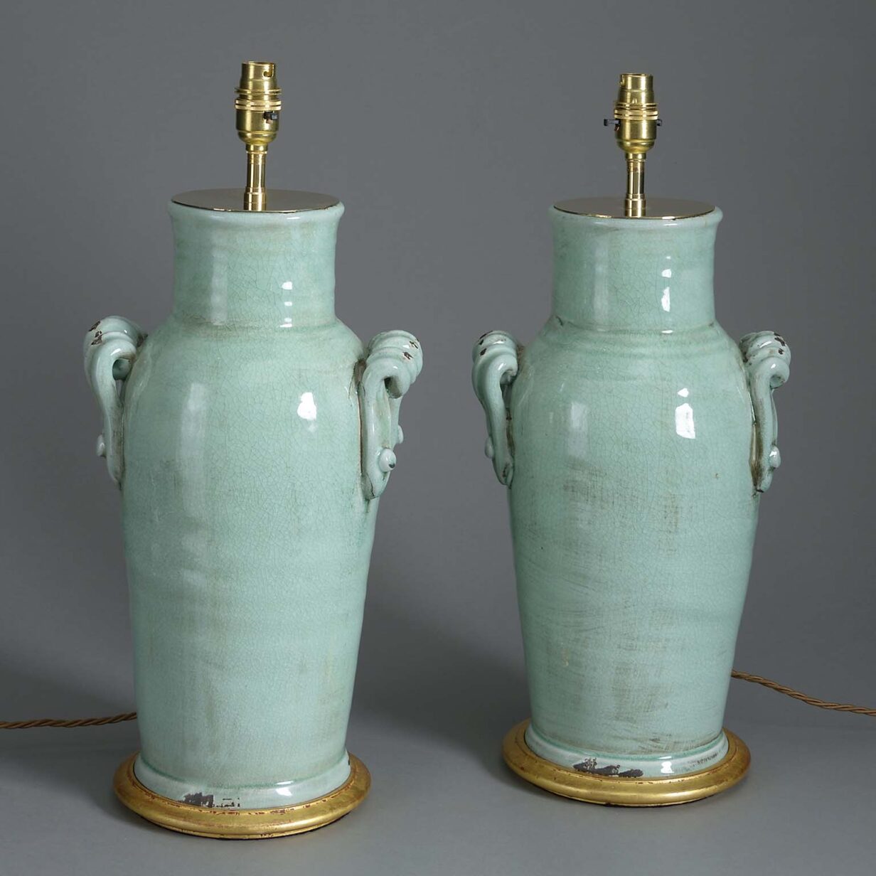 Pair of celadon glazed jar lamps