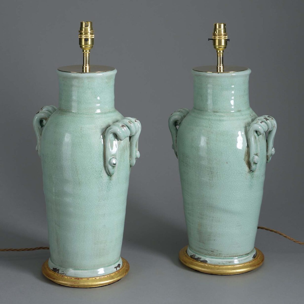 Pair of celadon glazed jar lamps