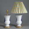 Pair of cream and bue glazed vase lamps