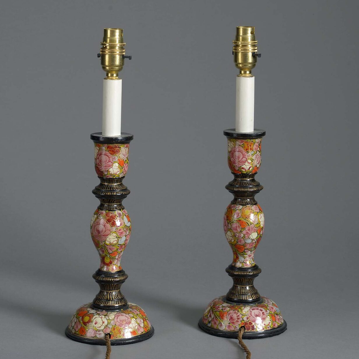 Pair of kashmiri candlestick lamps