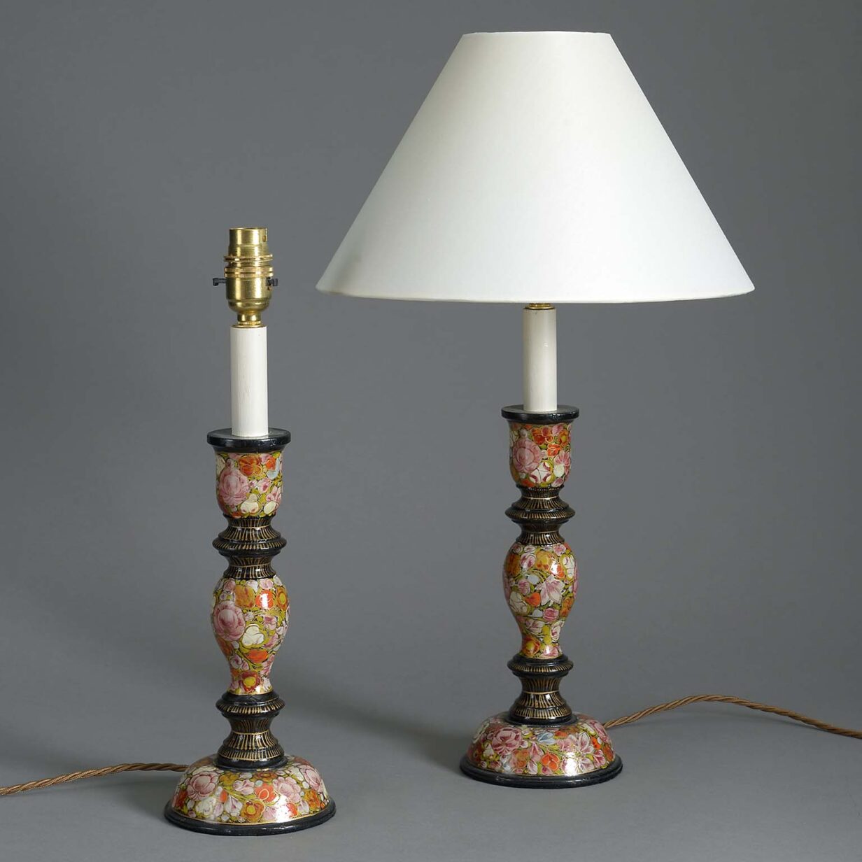 Pair of kashmiri candlestick lamps