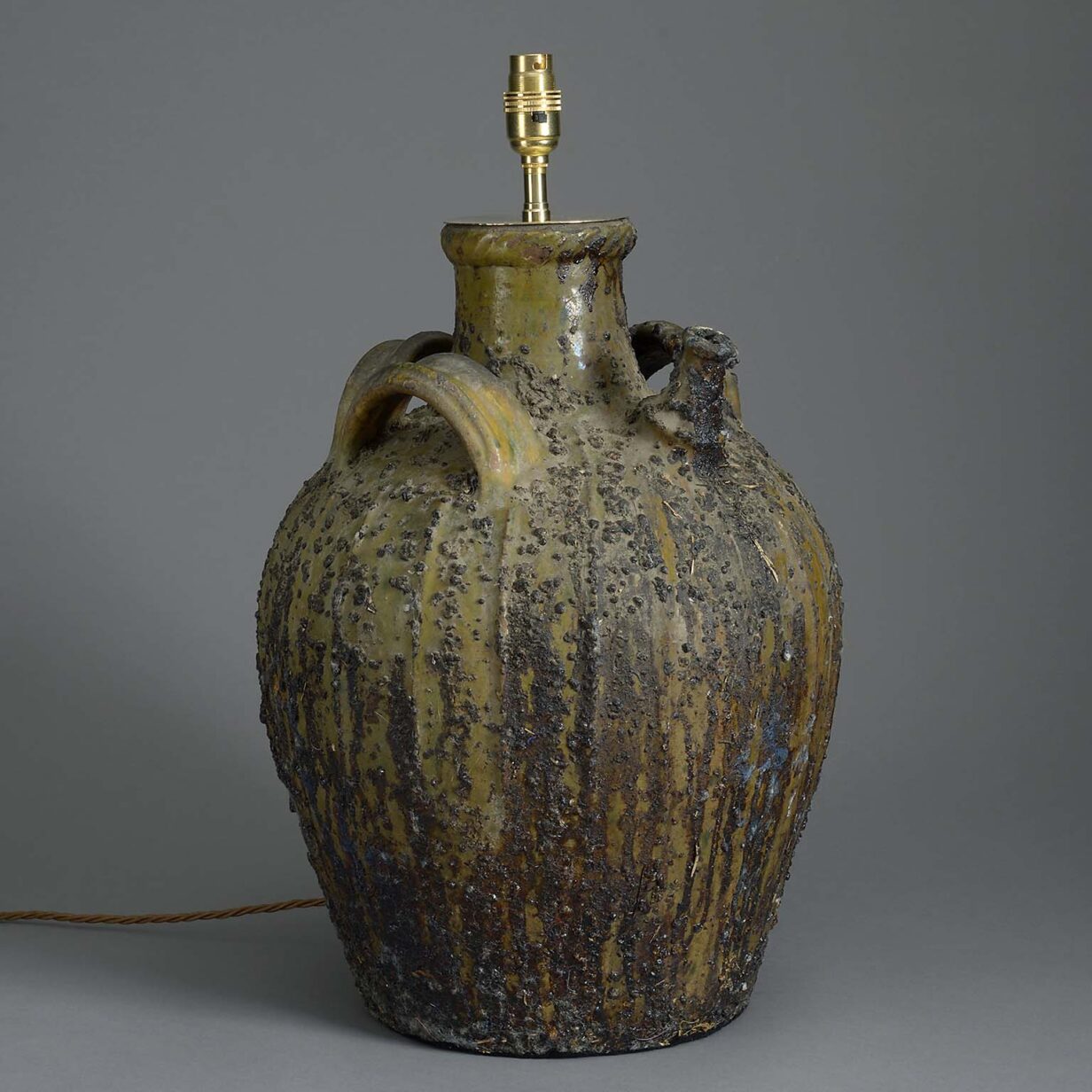 19th century rustic olive oil jar lamp