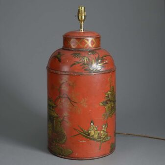 Red tole tea canister lamp