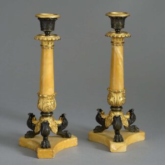 Pair of siena marble candlesticks