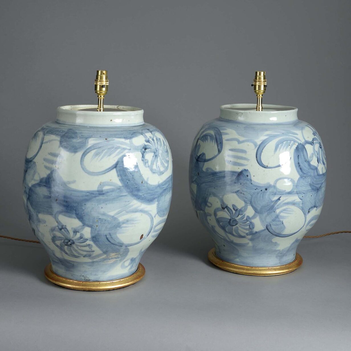 Pair of large scale ming style vase lamps