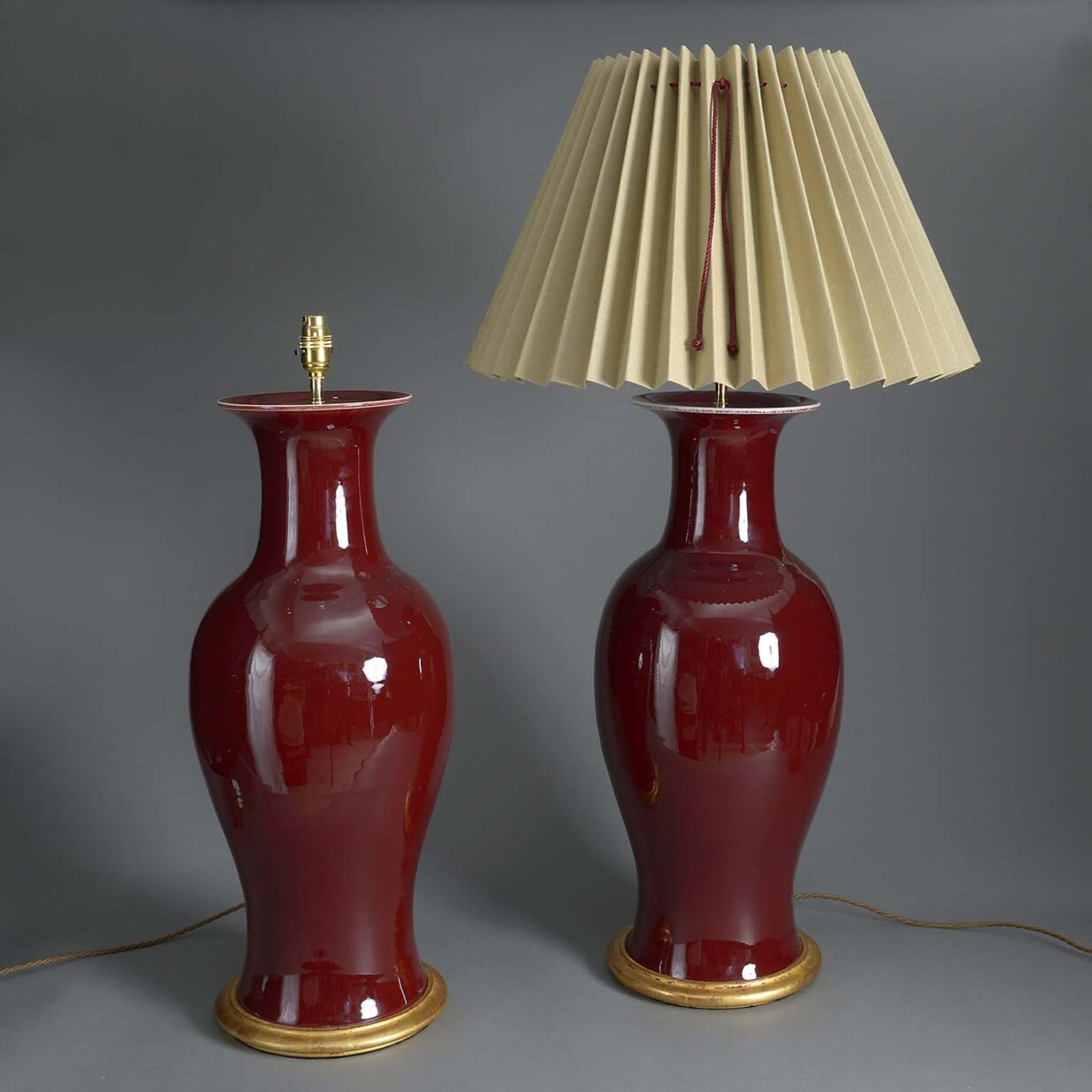 Pair of sang de boeuf vase lamps