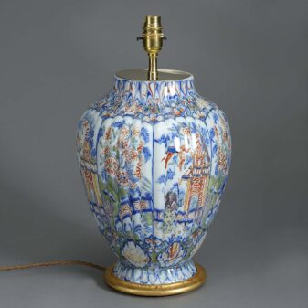 Polychrome glazed delft pottery vase lamp