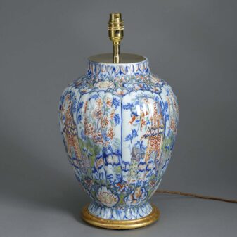 Polychrome glazed delft pottery vase lamp