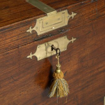 Early 19th century regency period mahogany military trunk with brass inlay