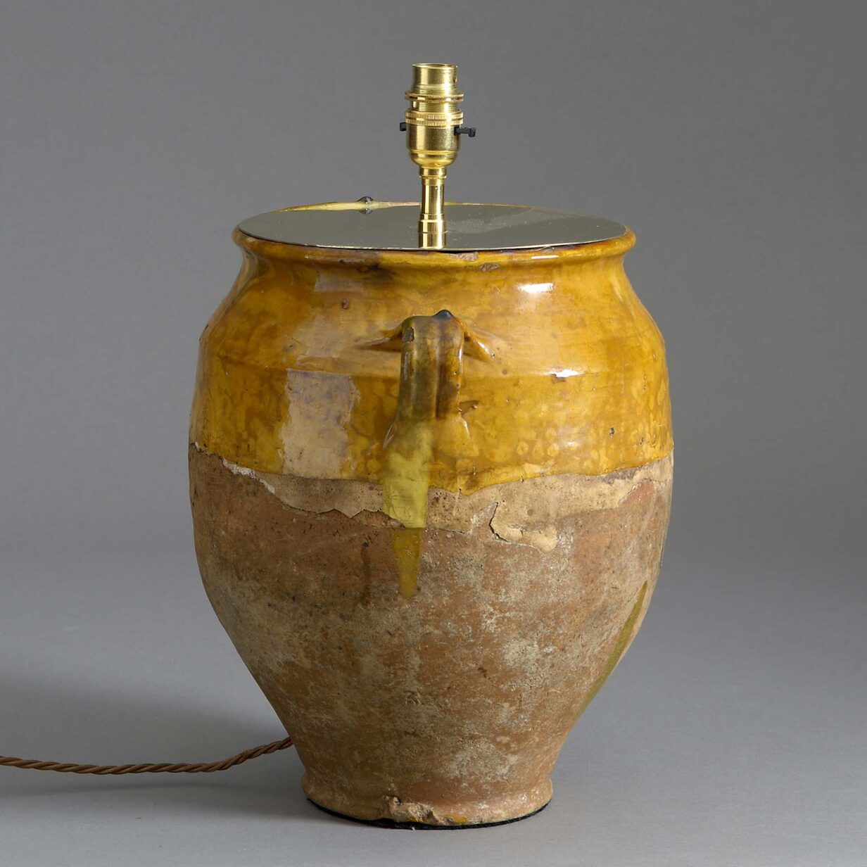 Mid-19th century pottery confit pot lamp