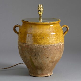 Mid-19th century pottery confit pot lamp