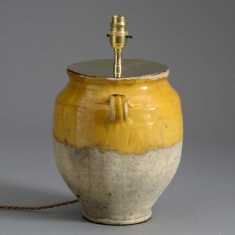 19th century ochre glazed confit pot lamp