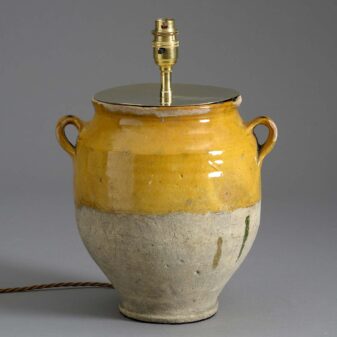 19th century ochre glazed confit pot lamp