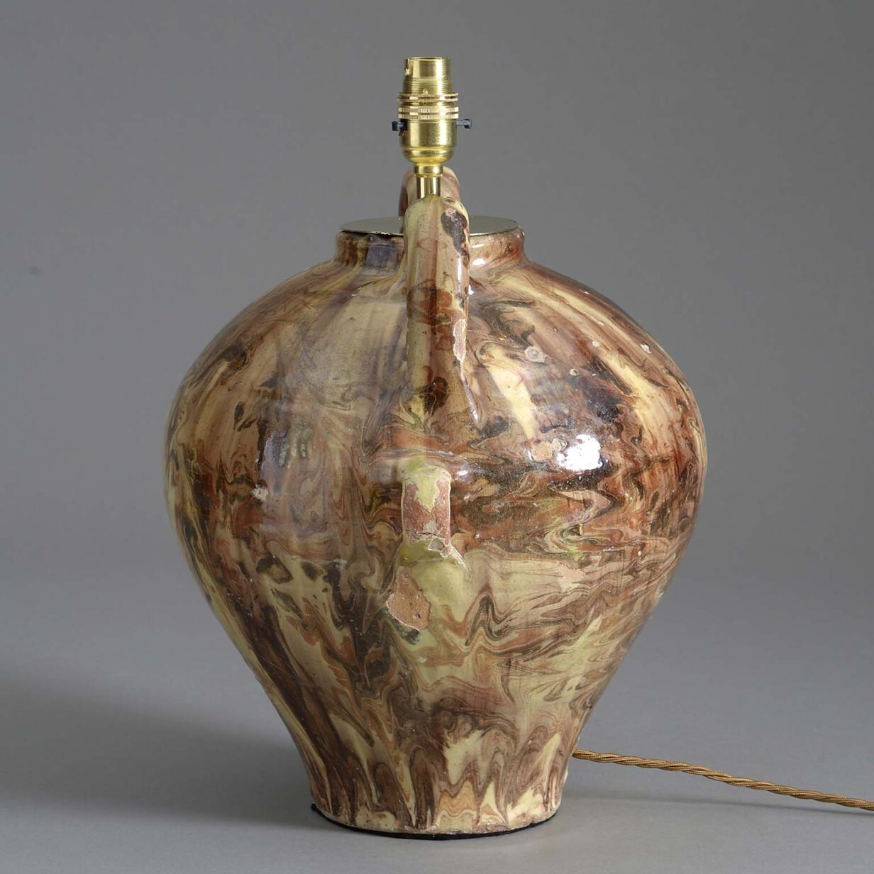 19th century slop glazed pottery vessel as a lamp