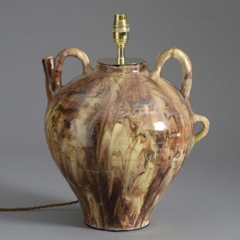 19th century slop glazed pottery vessel as a lamp