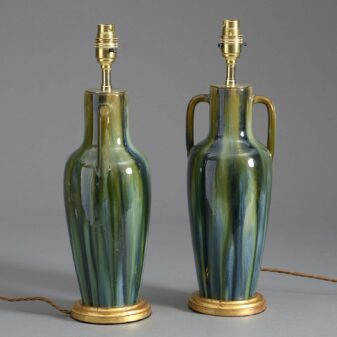 Pair of early 20th century slop glazed vase lamps