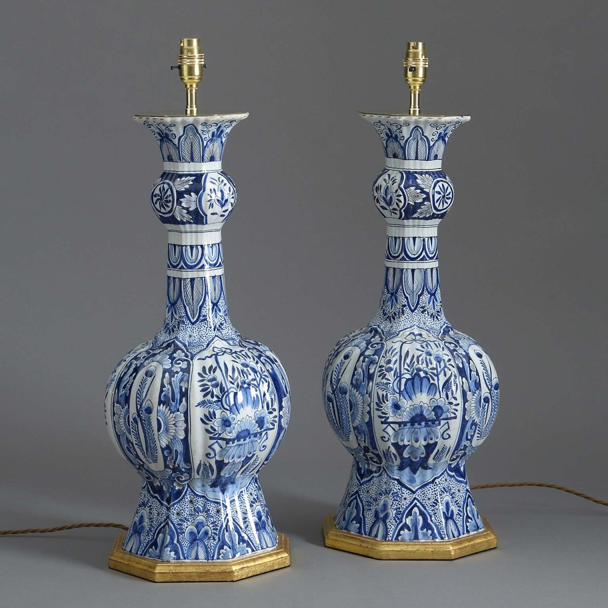 Pair of blue and white delft vase lamps