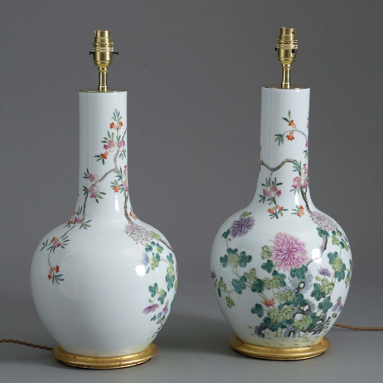 Pair of famille rose porcelain vase lamps