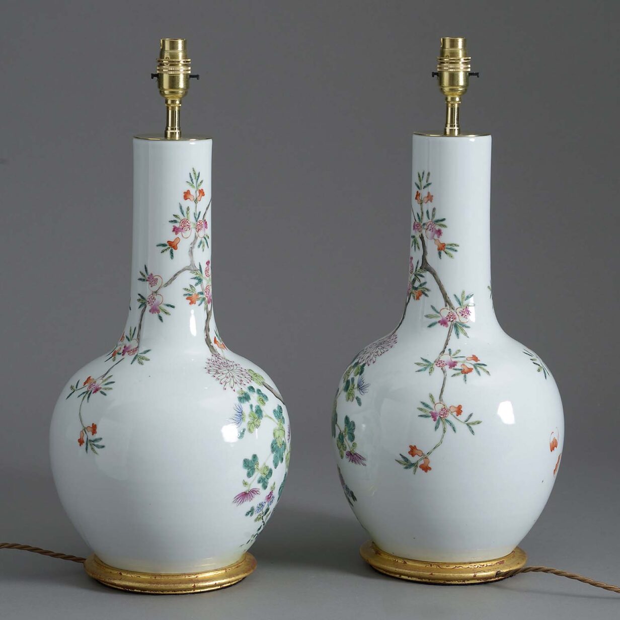 Pair of republic period famille rose porcelain vase lamps