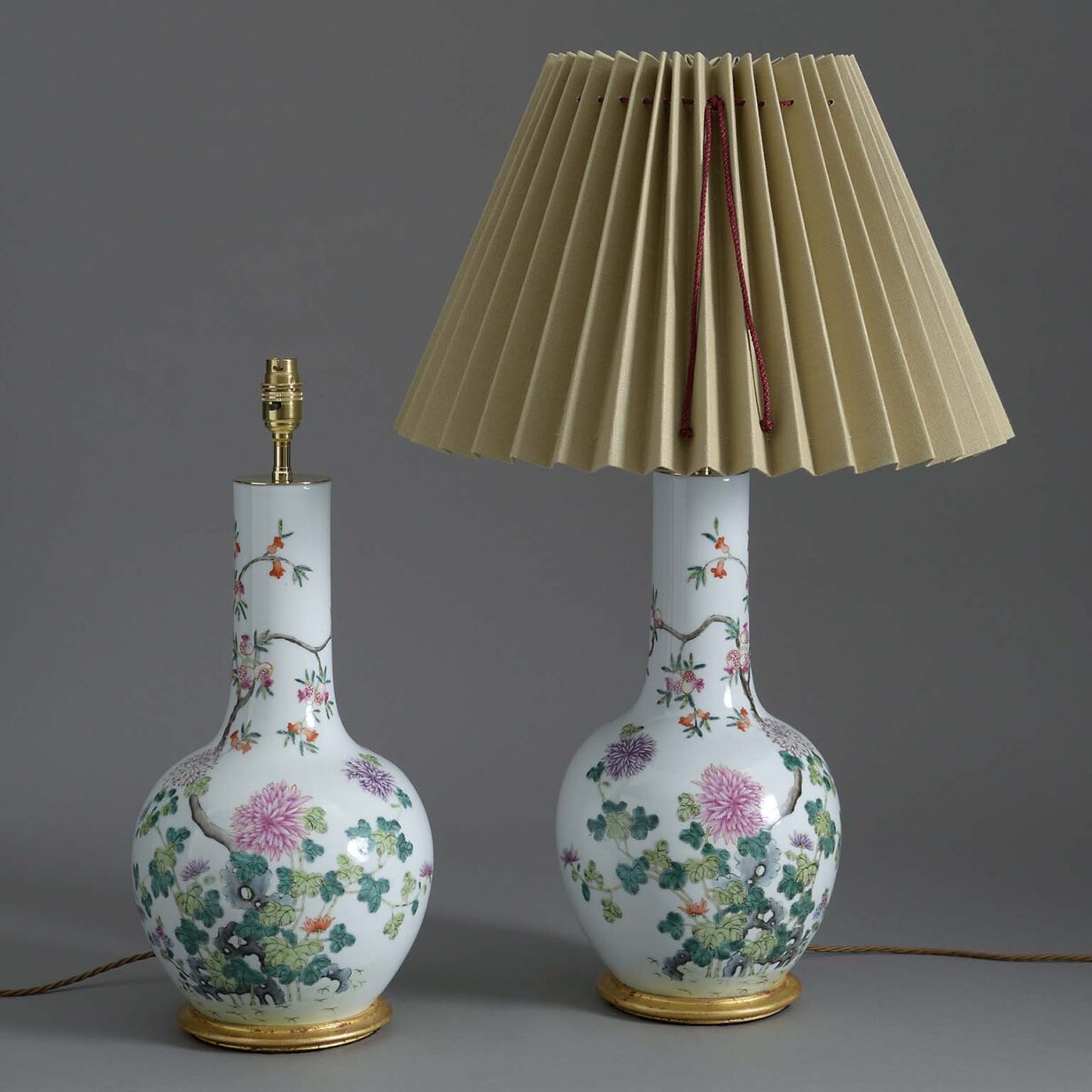 Pair of famille rose porcelain vase lamps