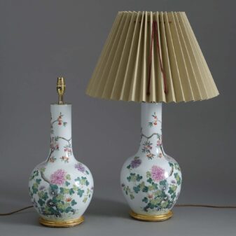 Pair of Famille Rose Porcelain Vase Lamps