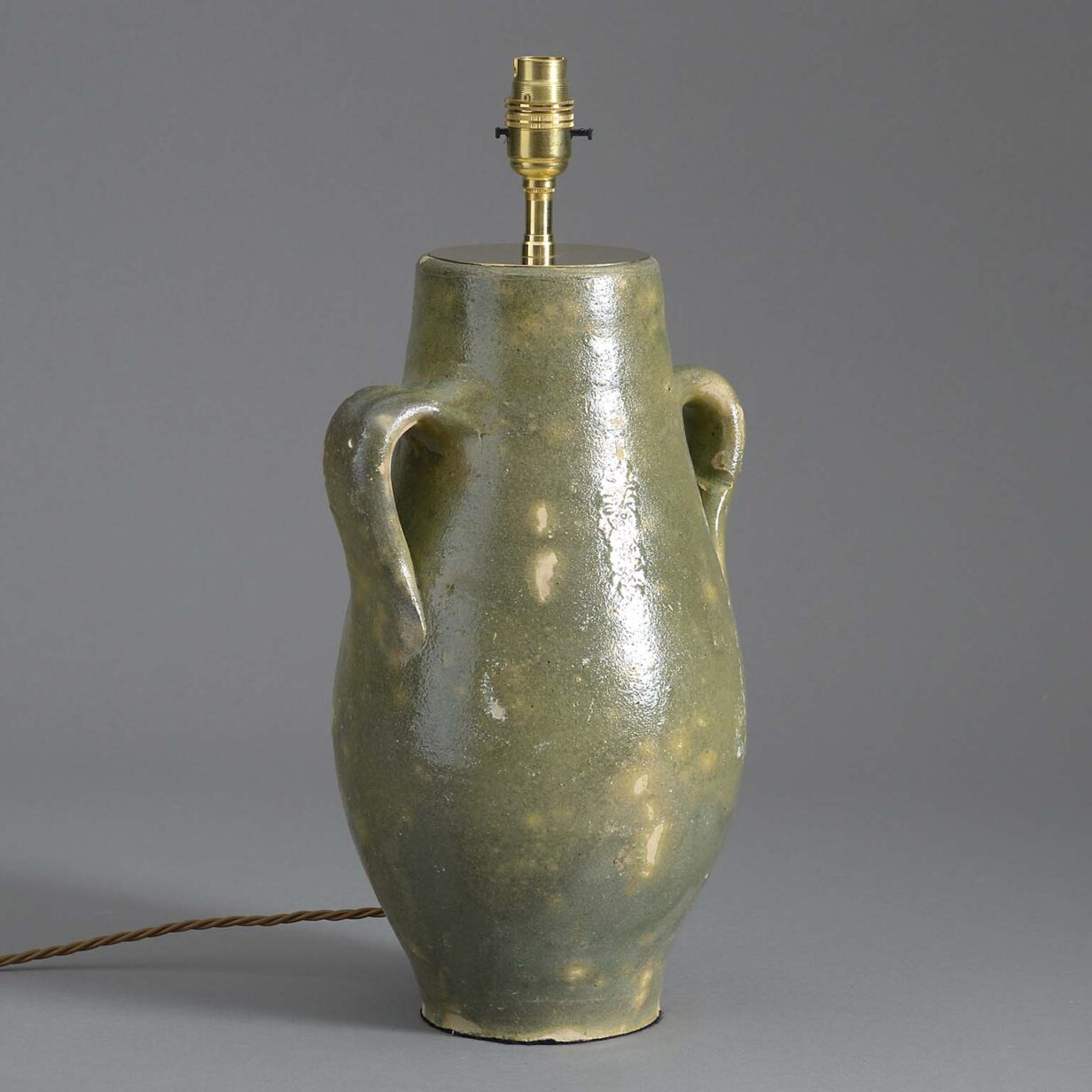 19th century green glazed olive oil jar lamp