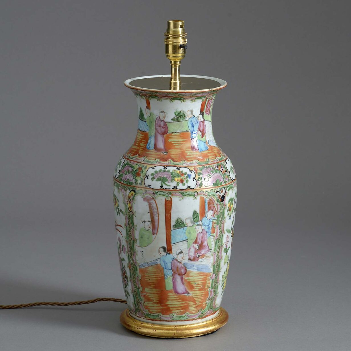 Mid-19th century famille rose canton porcelain vase lamp