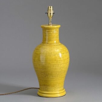 Mustard yellow glazed pottery vase lamp