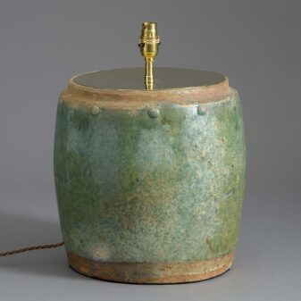 19th century green glazed pottery jar lamp